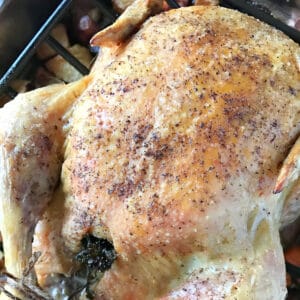 Roast chicken on a baking rack.